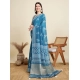 Generic Women's Semi Cotton Printed Saree With Unstitched Blouse 5.5Mtr (Sky-Blue)