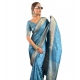 Generic Women's Satin Printed Saree With Unstitched Blouse 5.5Mtr (light Blue)