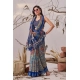 Generic Women's Faux_Linen Printed Saree With Unstitched Blouse 5.5Mtr (Navy_Blue)