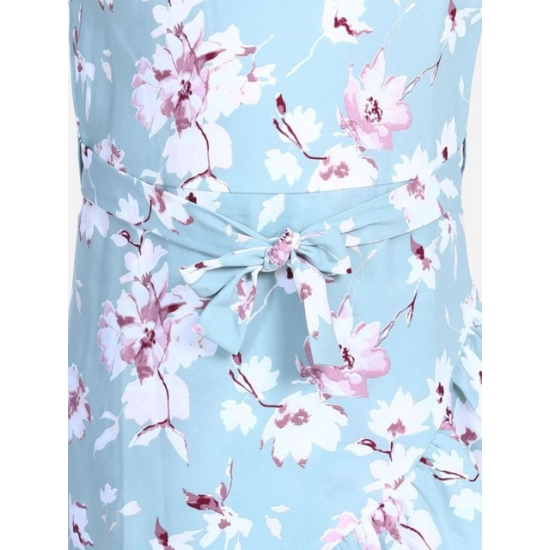 Generic Girl's Polyester Crepe Floral Bell Sleeve Dress (Turquoise Blue) Generic Girl's Polyester Crepe Floral Bell Sleeve Dress (Turquoise Blue)
