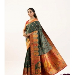 Generic Women's Faux_Banarasi Woven Motifs Saree With Unstitched Blouse 5.5Mtr (Dark_Green)