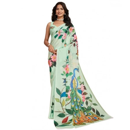 Generic Women's Faux_Georgette Printed Saree With Unstitched Blouse 5.5Mtr (Light_Green) Generic Women's Faux_Georgette Printed Saree With Unstitched Blouse 5.5Mtr (Light_Green)