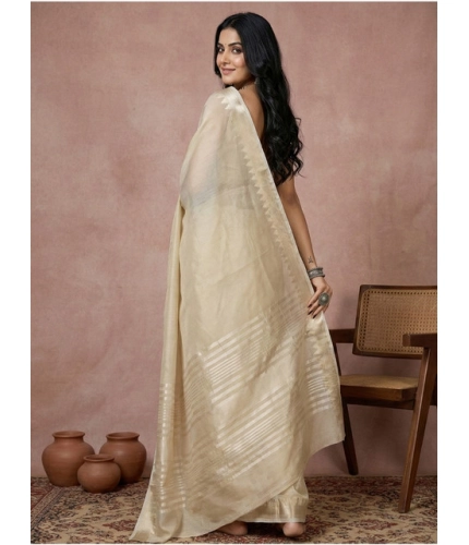 Generic Women's Cotton Printed Saree With Unstitched Blouse 5.5Mtr (Cream)