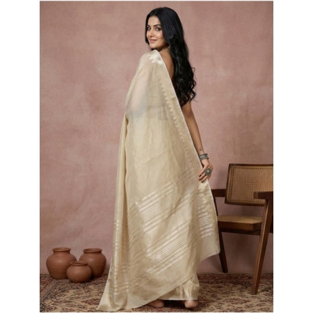 Generic Women's Cotton Printed Saree With Unstitched Blouse 5.5Mtr (Cream)