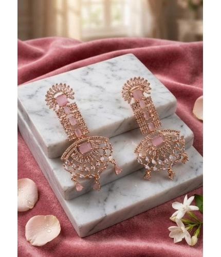 Generic Women's Brass Silver Plated Drop Earrings (Pink)