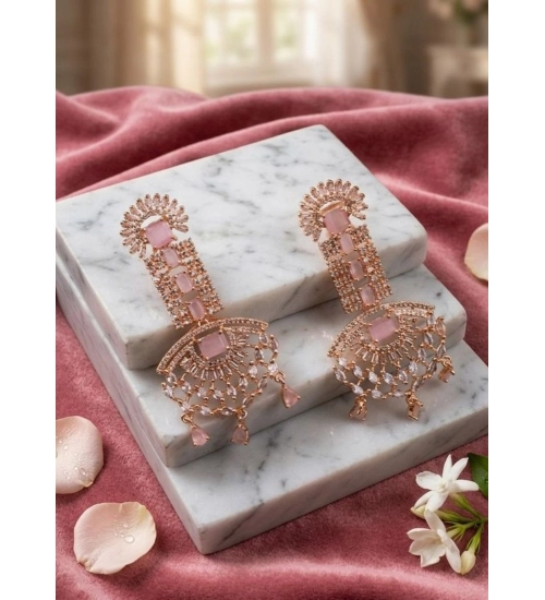 Generic Women's Brass Silver Plated Drop Earrings (Pink)