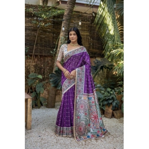 Generic Women's Faux_Tussar Geometric_Print Saree With Unstitched Blouse 5.5Mtr (Purple)
