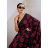 Generic Women's Satin Crepe Printed Saree With Unstitched Blouse 5.5Mtr (Maroon)