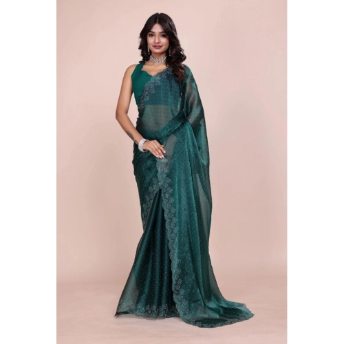 Women's Jimmy choo Embellished Bollywood Saree With Unstitched Blouse 5.5Mtr (Green) Women's Jimmy choo Embellished Bollywood Saree With Unstitched Blouse 5.5Mtr (Green)