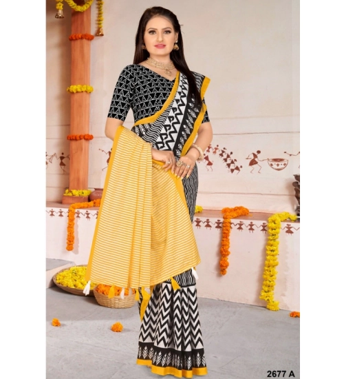 Generic Women's Soft Pure Cotton Printed Saree With Unstitched Blouse 5.5Mtr (Multicolor)