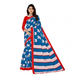 Generic Women's Soft Pure Cotton Printed Saree With Unstitched Blouse 5.5Mtr (Blue)