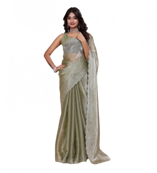 Generic Women's Jimmy choo Embellished Bollywood Saree With Unstitched Blouse 5.5Mtr (Light Green)