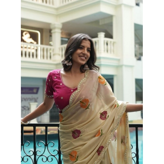 Generic Women's Georgette Embellished Saree With Unstitched Blouse 5.5Mtr (Cream-Pink) Generic Women's Georgette Embellished Saree With Unstitched Blouse 5.5Mtr (Cream-Pink)