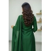 Generic Women's Georgette Ethnic Motif Round 3/4th Sleeve Kurti With Pant Dupatta Set (Green)