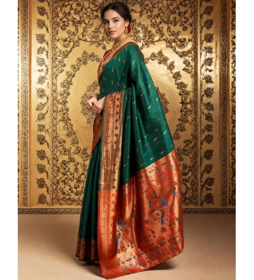 Generic Women's Silk Blend Zari Woven Saree With Unstitched Blouse 5.5Mtr (Green)