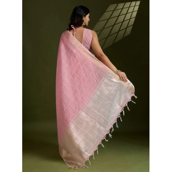 Generic Women's Tissue Checks_With_Buttis Saree With Unstitched Blouse 5.5Mtr (Light_Pink)