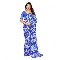 Generic Women's Georgette Printed Saree With Unstitched Blouse 5.5Mtr (Blue)