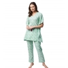 Generic Women's Rayon Floral Kaftan Sleeve Night Suit (Green - Pink)