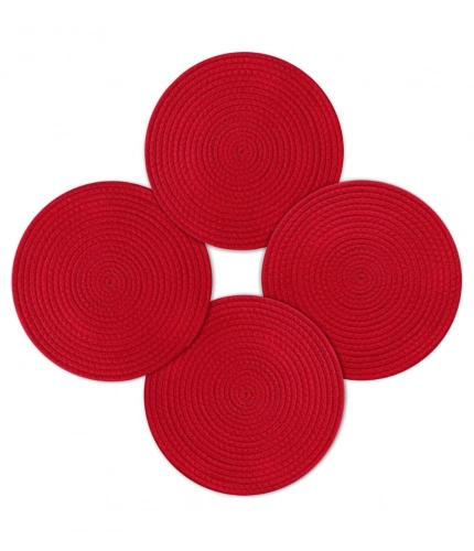 Generic Cotton Dining Table Round Placemat Mats Set of 4 (Red) Generic Cotton Dining Table Round Placemat Mats Set of 4 (Red)