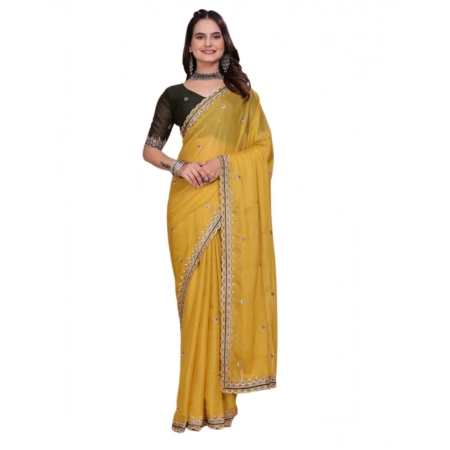 Generic Women's Georgette Embellished Saree With Unstitched Blouse 5.5Mtr (Yellow) Generic Women's Georgette Embellished Saree With Unstitched Blouse 5.5Mtr (Yellow)