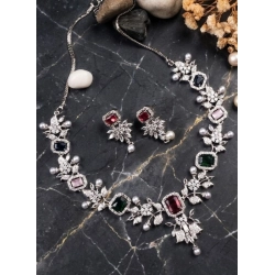 Generic Women's Brass Silver Plated Necklace set (Multicolor)