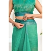 Generic Women's Faux Linen Floral Ready to wear Saree With Unstitched Blouse 5.5Mtr (Green)