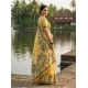 Generic Women's Linen Cotton Printed Saree With Unstitched Blouse 5.5Mtr (Yellow)