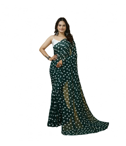 Generic Women's Georgette Printed Saree With Unstitched Blouse 5.5Mtr (Green)