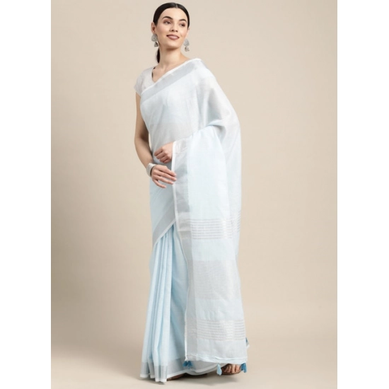 Generic Women's Linen Cotton Striped Saree With Unstitched Blouse 5.5Mtr (Sky Blue) Generic Women's Linen Cotton Striped Saree With Unstitched Blouse 5.5Mtr (Sky Blue)