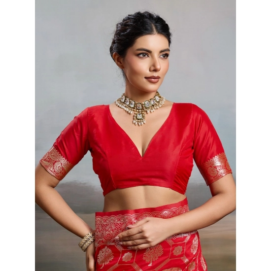 Generic Women's Silk Blend Printed Saree With Unstitched Blouse 5.5Mtr (Red) Generic Women's Silk Blend Printed Saree With Unstitched Blouse 5.5Mtr (Red)