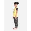 Generic Girl's Cotton Hosiery Printed Night Suit Set (Yellow-Black)