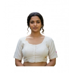 Generic Women's Cambric Cotton Round Neck Padded Blouse (White, 38 Ready Size (Self-Alterable 36–40)