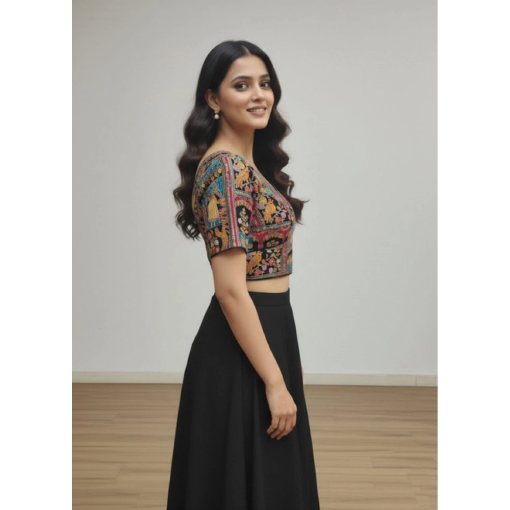 Generic Women's Crepe Position Print V Neck Short Sleeve Readymade Blouse (Black 38 Ready , Alterable 36–40)-PID65821 Generic Women's Crepe Position Print V Neck Short Sleeve Readymade Blouse (Black 38 Ready , Alterable 36–40)-PID65821
