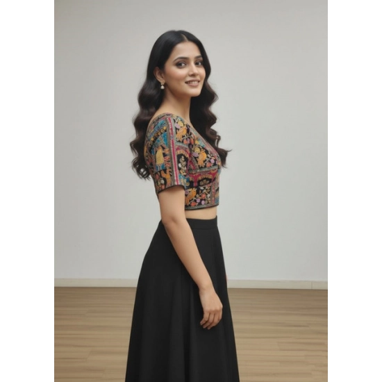 Generic Women's Crepe Position Print V Neck Short Sleeve Readymade Blouse (Black 38 Ready , Alterable 36–40)-PID65821 Generic Women's Crepe Position Print V Neck Short Sleeve Readymade Blouse (Black 38 Ready , Alterable 36–40)-PID65821
