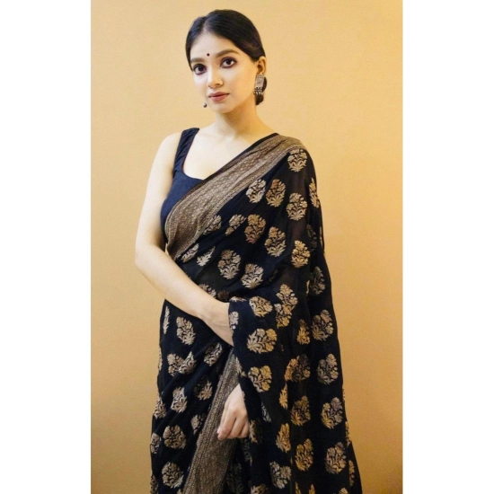 Generic Women's Soft Litchi Silk Jacquard Work Saree With Unstitched Blouse 5.5Mtr (Black) Generic Women's Soft Litchi Silk Jacquard Work Saree With Unstitched Blouse 5.5Mtr (Black)