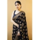 Generic Women's Soft Litchi Silk Jacquard Work Saree With Unstitched Blouse 5.5Mtr (Black)