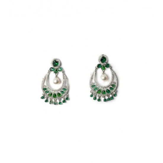 Generic Women's Brass Silver Plated Chandbali Earrings (Green) Generic Women's Brass Silver Plated Chandbali Earrings (Green)
