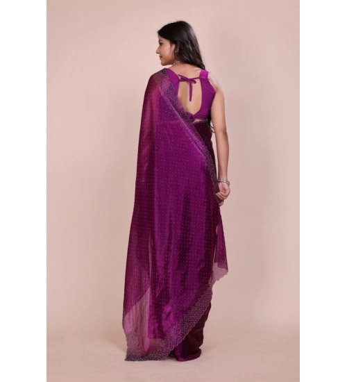 Generic Women's Jimmy choo Embellished Bollywood Saree With Unstitched Blouse 5.5Mtr (Purple)
