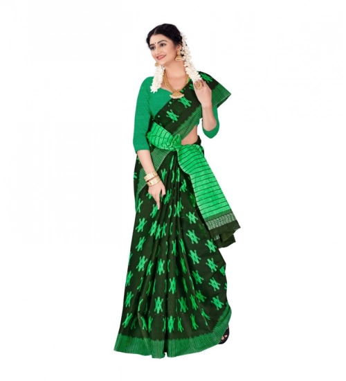 Generic Women's Soft Pure Cotton Printed Saree With Unstitched Blouse 5.5Mtr (Green)