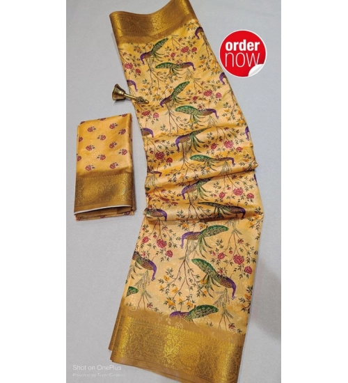Generic Women's Digital Dolla Silk Printed Saree With Unstitched Blouse 5.5Mtr (Mustard)