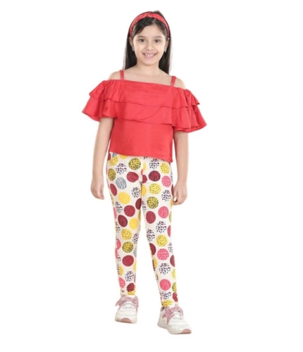 Generic Girl's Cotton Floral Elasticated Jegging and Top Set (Red) Generic Girl's Cotton Floral Elasticated Jegging and Top Set (Red)