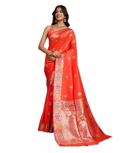 Generic Women's Faux_Banarasi_Silk Woven Saree With Unstitched Blouse 5.5Mtr (Coral)