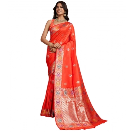 Generic Women's Faux_Banarasi_Silk Woven Saree With Unstitched Blouse 5.5Mtr (Coral) Generic Women's Faux_Banarasi_Silk Woven Saree With Unstitched Blouse 5.5Mtr (Coral)