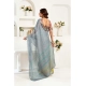 Generic Women's Linen Cotton Printed Ready To Wear Saree With Unstitched Blouse 5.5 Mtr (Grey)