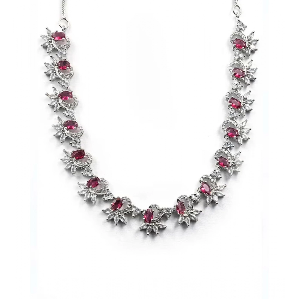 Generic Women's Brass Silver Plated Necklace set (Red) Generic Women's Brass Silver Plated Necklace set (Red)
