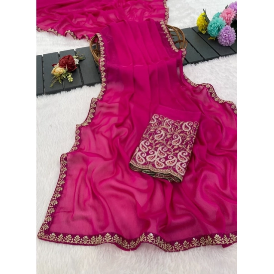 Generic Women's Chiffon Embroidered Saree With Unstitched Blouse 5.5Mtr (Magenta) Generic Women's Chiffon Embroidered Saree With Unstitched Blouse 5.5Mtr (Magenta)