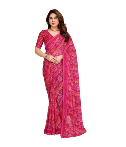 Generic Women's Georgette Printed Saree With Unstitched Blouse 5.5Mtr (Pink)