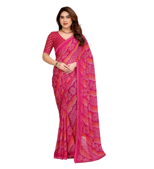 Generic Women's Georgette Printed Saree With Unstitched Blouse 5.5Mtr (Pink)