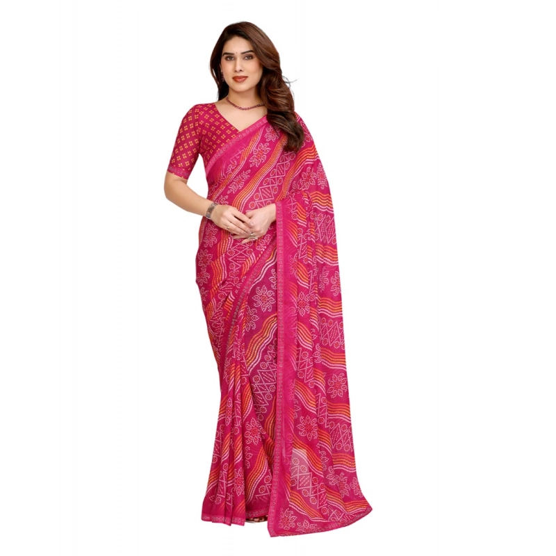 Women's Georgette Printed Saree With Unstitched Blouse 5.5Mtr (Pink)