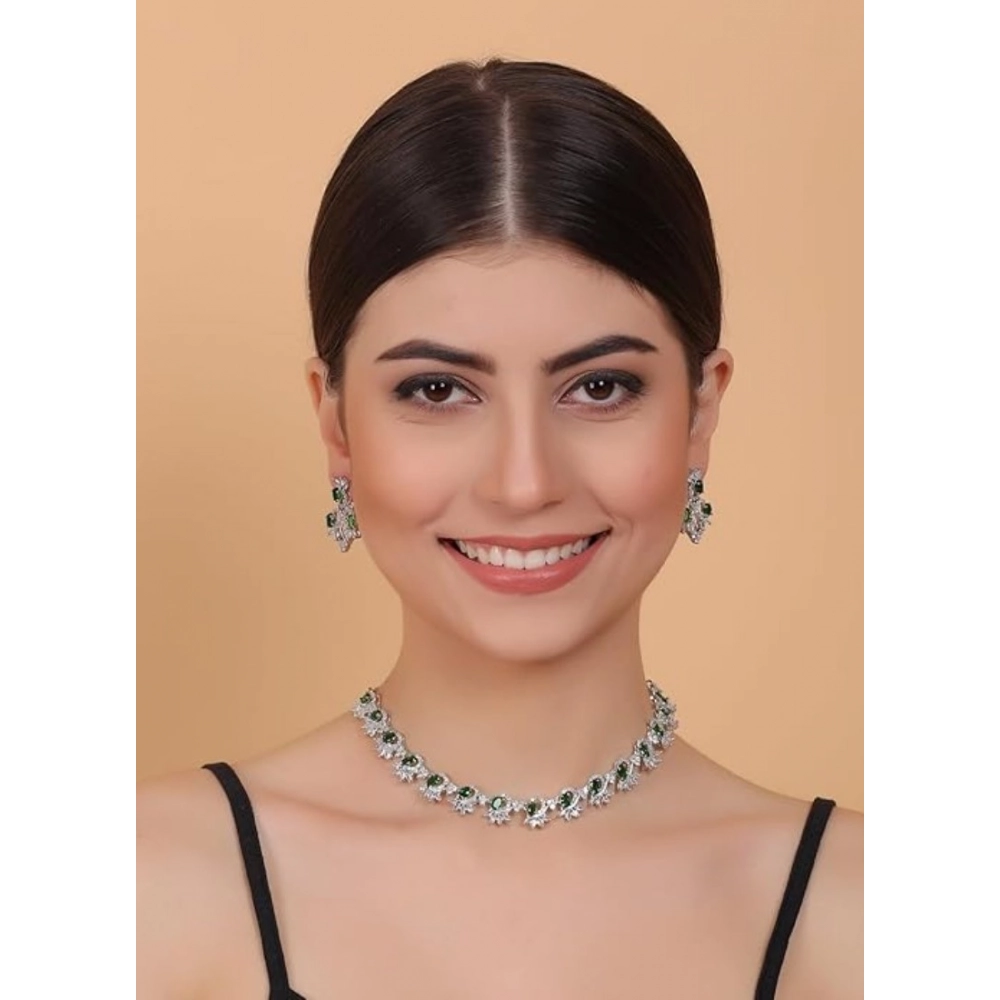 Generic Women's Brass Silver Plated Necklace set (Green) Generic Women's Brass Silver Plated Necklace set (Green)